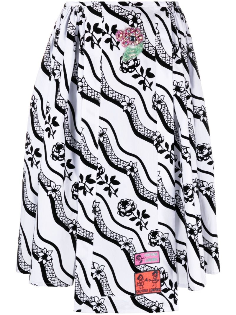White Graphic Print Midi Dress
