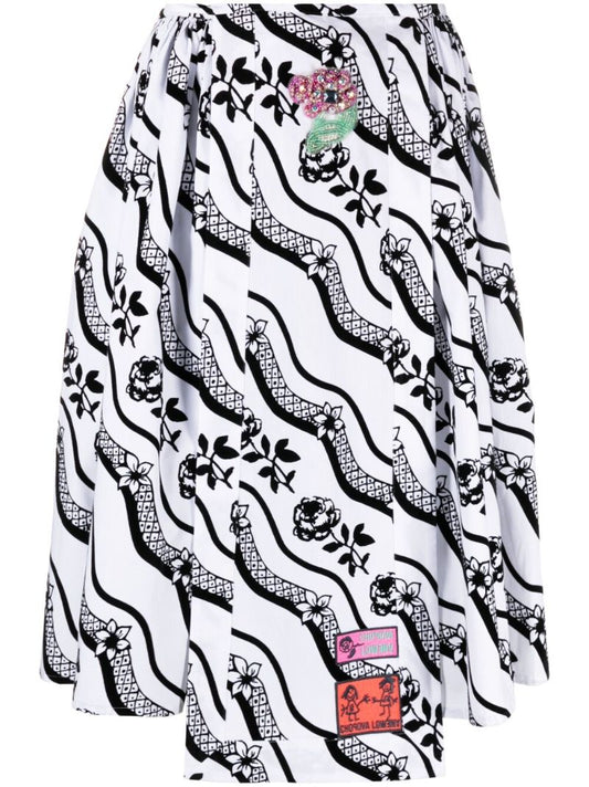 White Graphic Print Midi Dress