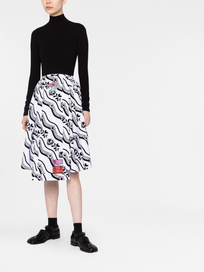 White Graphic Print Midi Dress