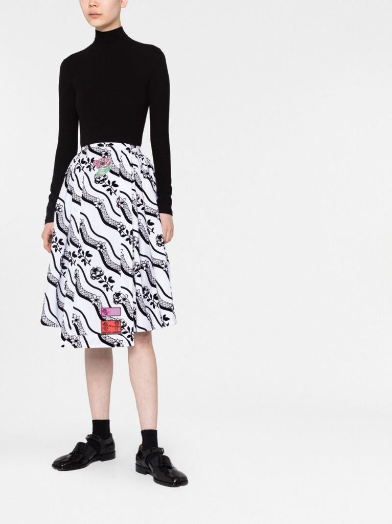 White Graphic Print Midi Dress
