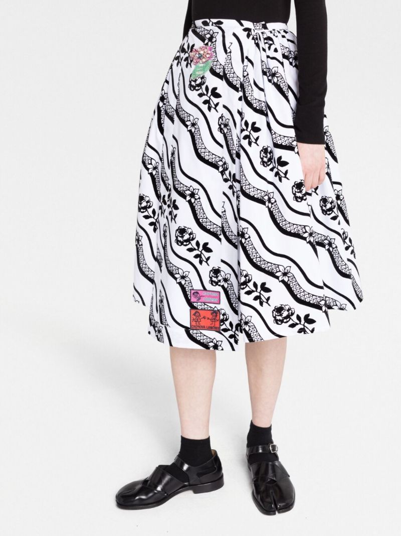 White Graphic Print Midi Dress