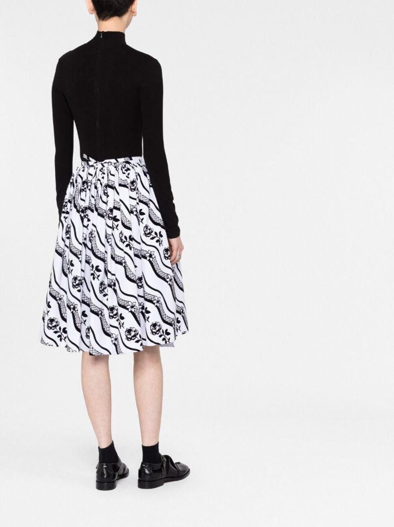 White Graphic Print Midi Dress