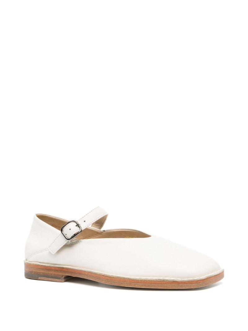 White Leather Flat Mary Jane Pumps