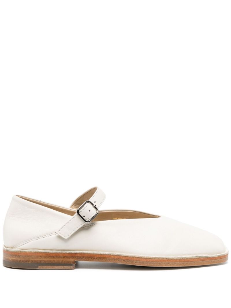 White Leather Flat Mary Jane Pumps