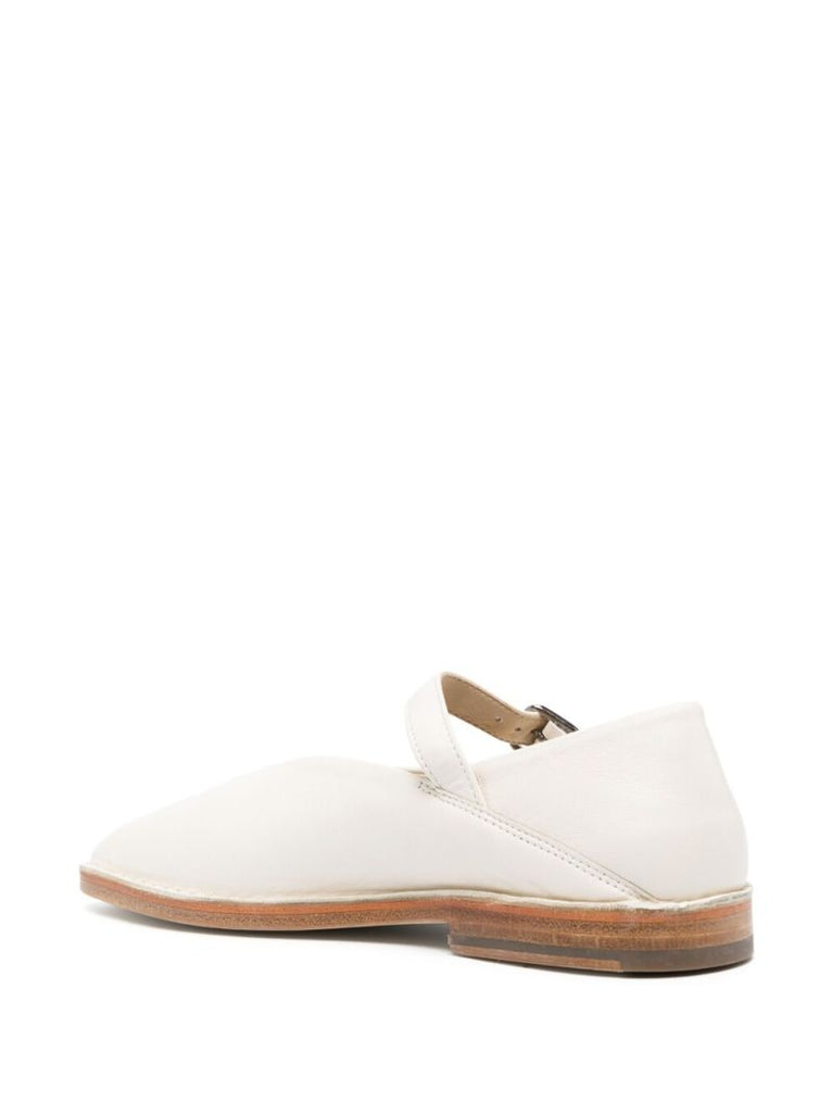 White Leather Flat Mary Jane Pumps