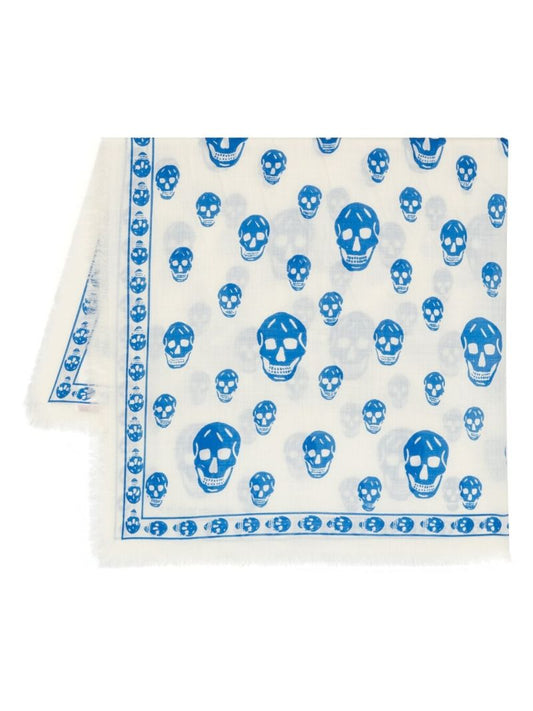 White Skull-print Wool Scarf