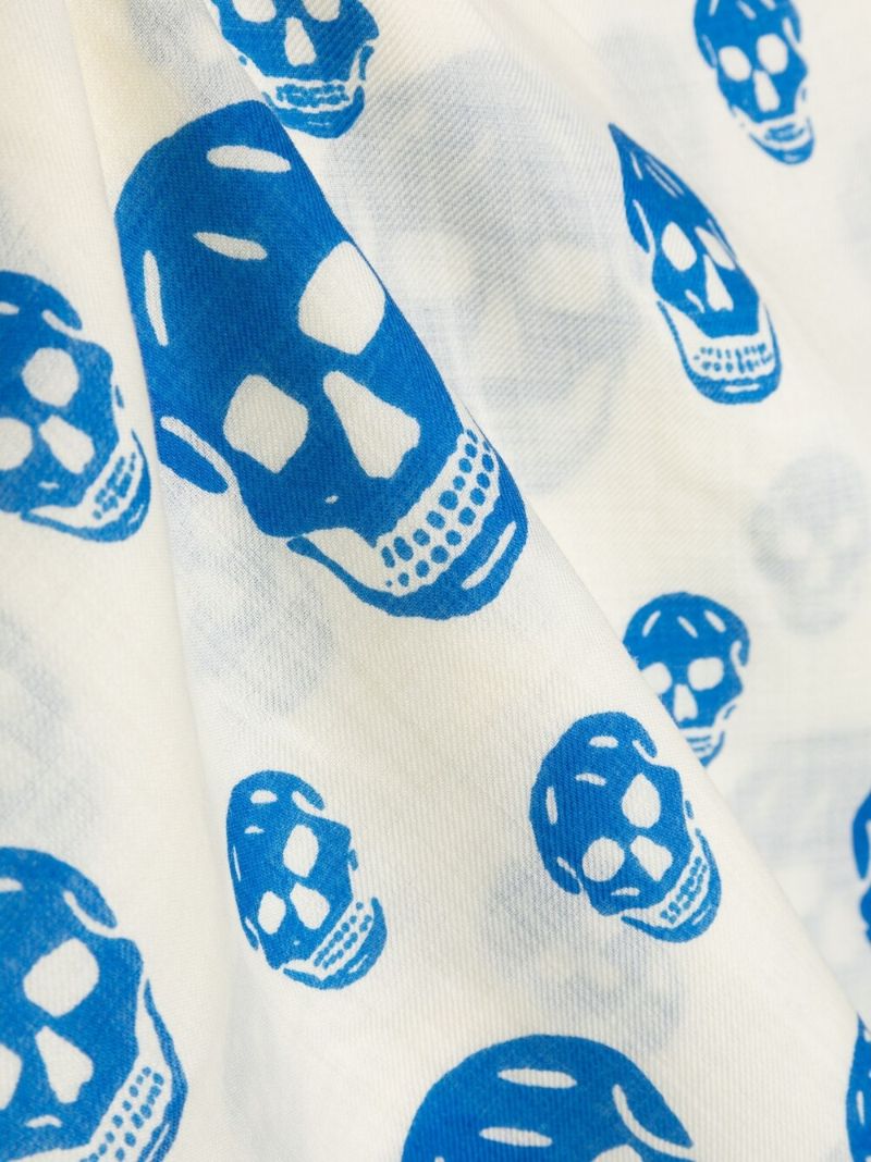 White Skull-print Wool Scarf