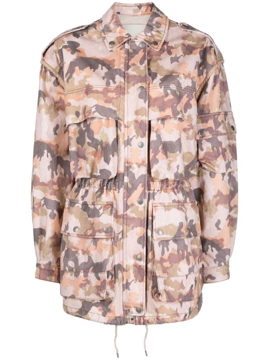 Brown Elize Camouflage Print Puffer Jacket