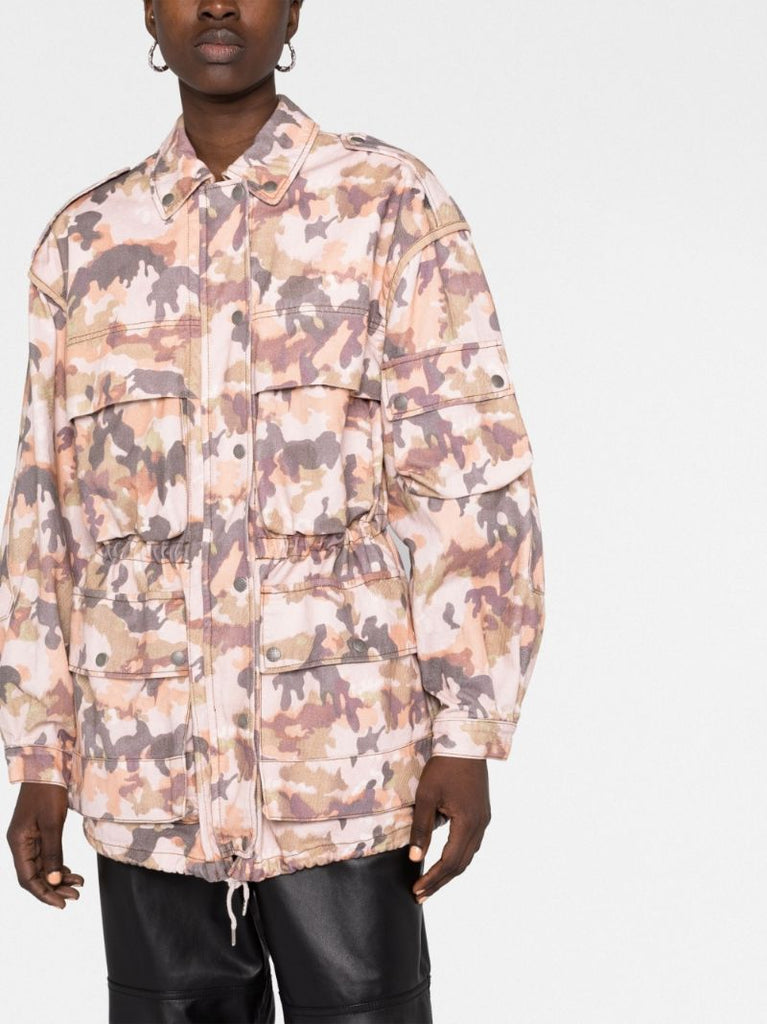 Brown Elize Camouflage Print Puffer Jacket