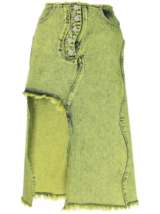 Green Wavy Asymmetric Denim Skirt