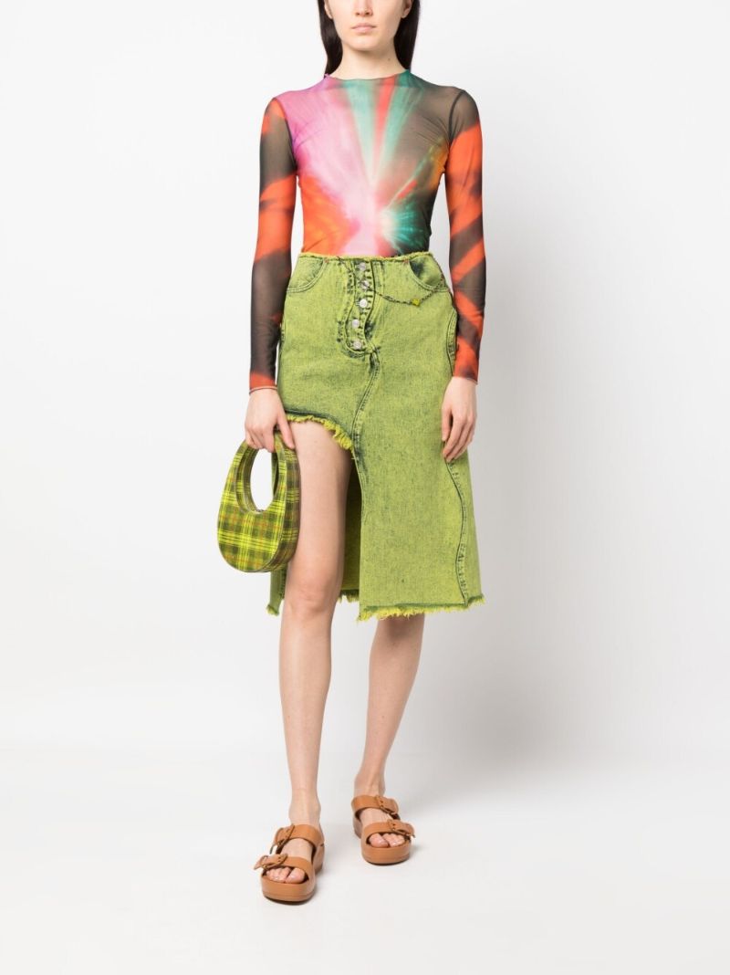 Green Wavy Asymmetric Denim Skirt