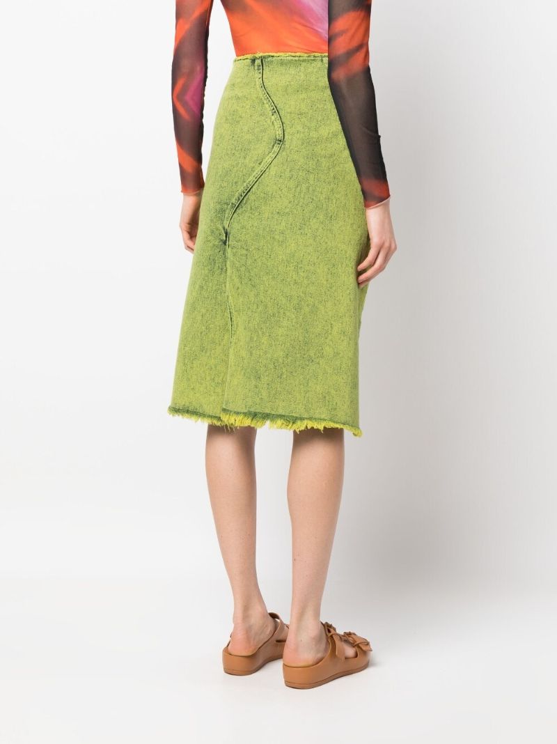 Green Wavy Asymmetric Denim Skirt