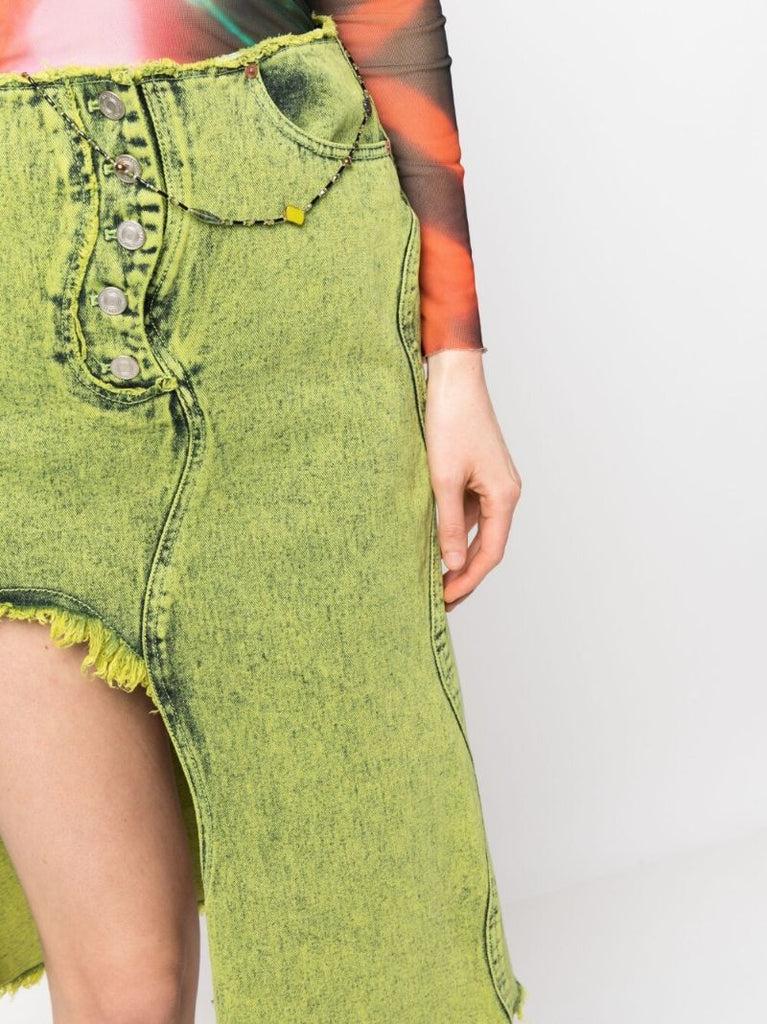 Green Wavy Asymmetric Denim Skirt
