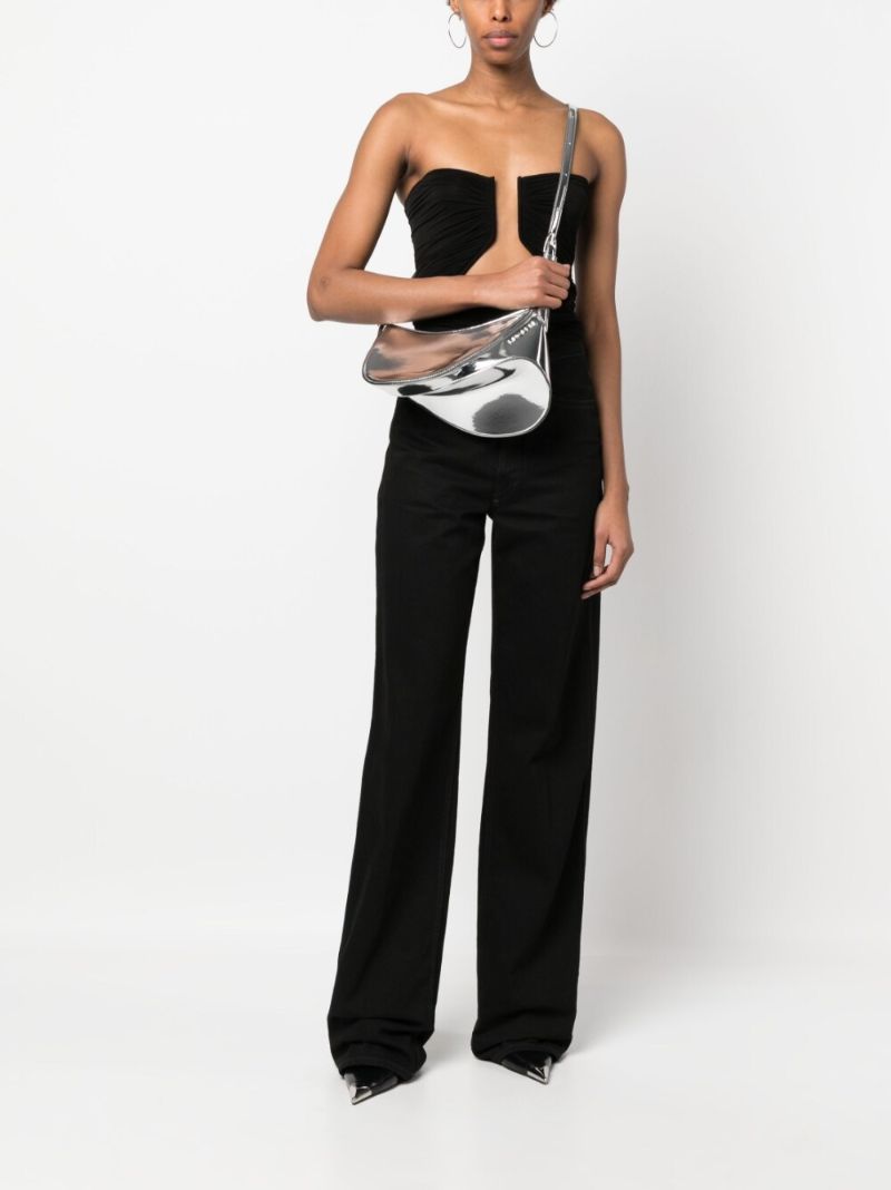 Silver-tone Medium Curve 01 Leather Shoulder Bag
