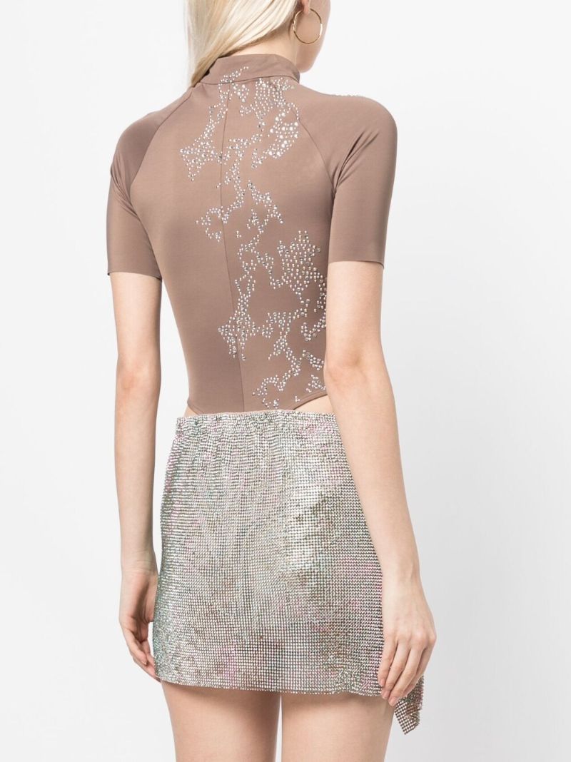 Brown Daisy Rhinestone Cut-out Bodysuit