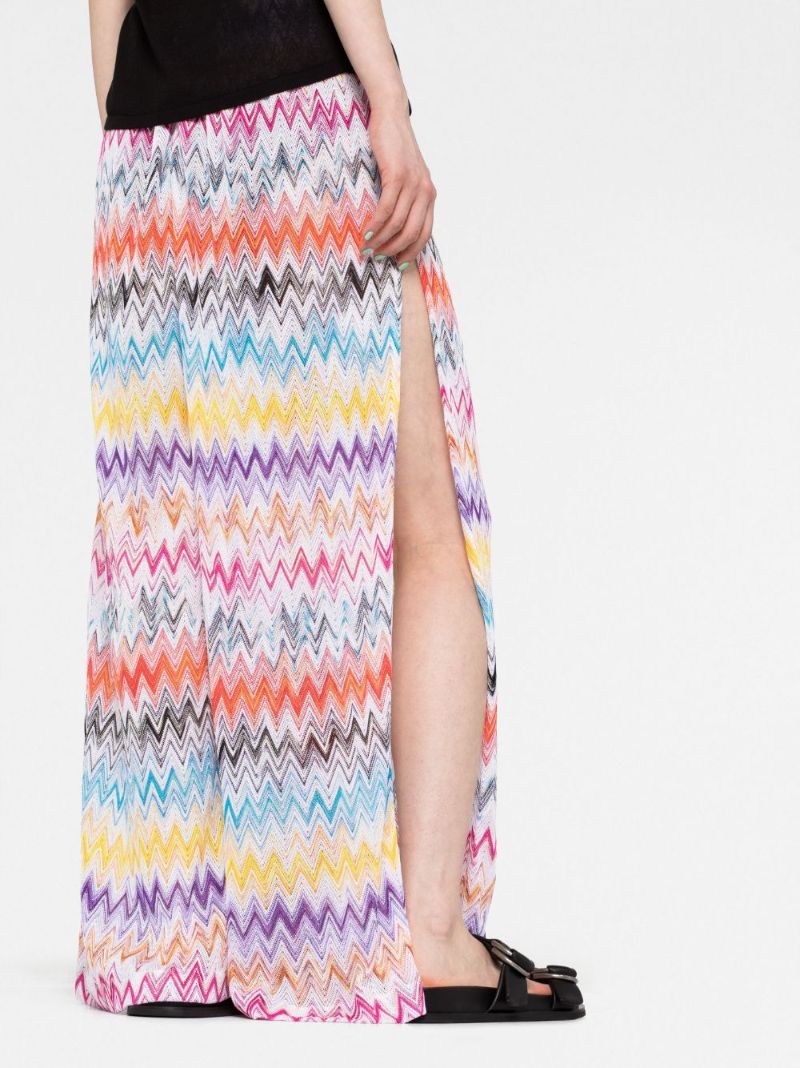 White Zig-zag Pattern Wide-leg Trousers