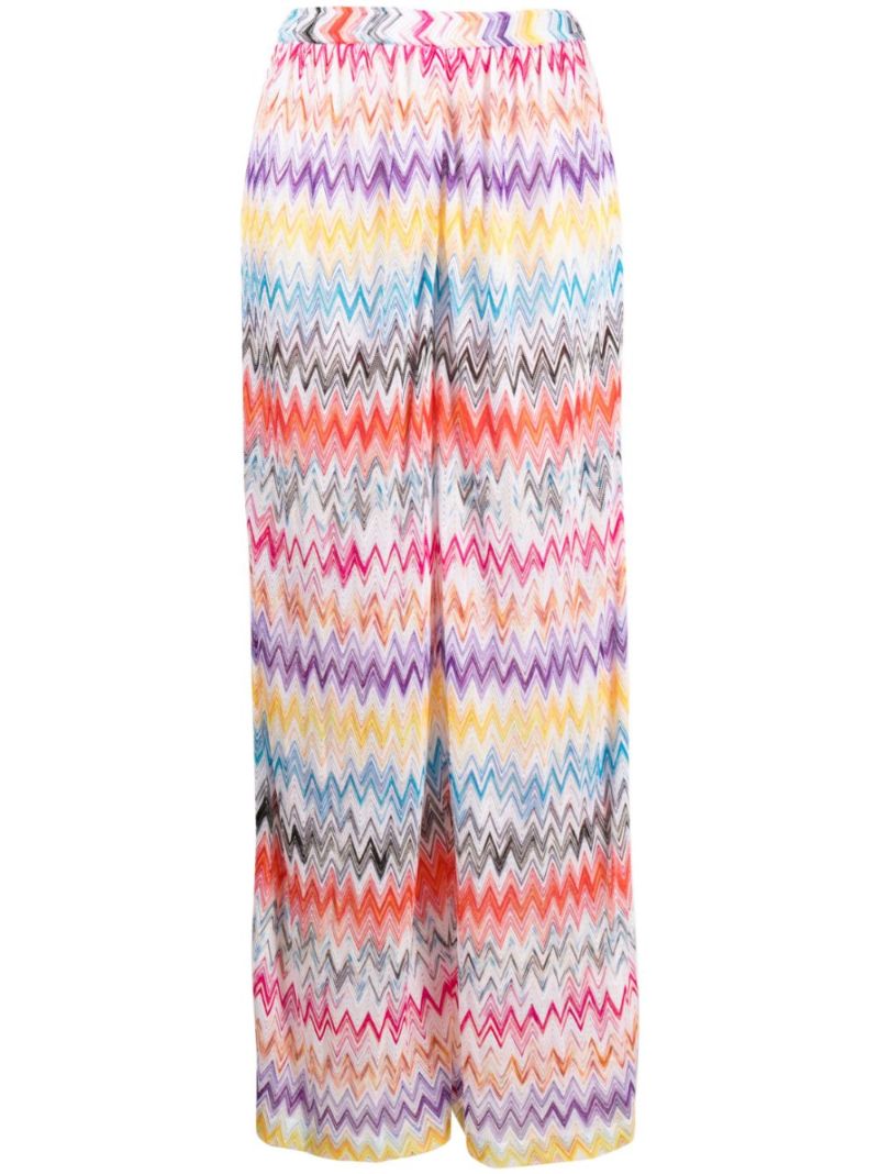 White Zig-zag Pattern Wide-leg Trousers