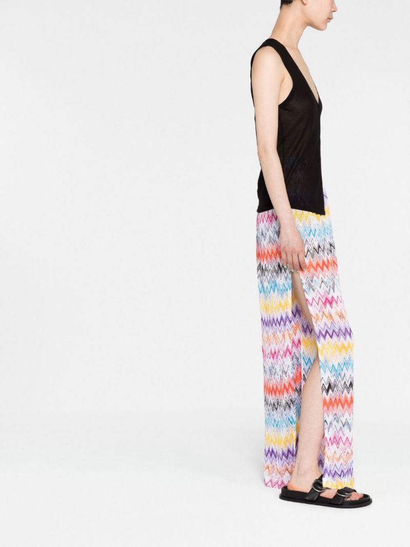 White Zig-zag Pattern Wide-leg Trousers