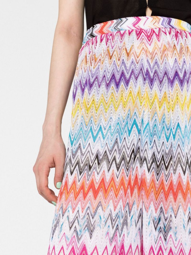 White Zig-zag Pattern Wide-leg Trousers