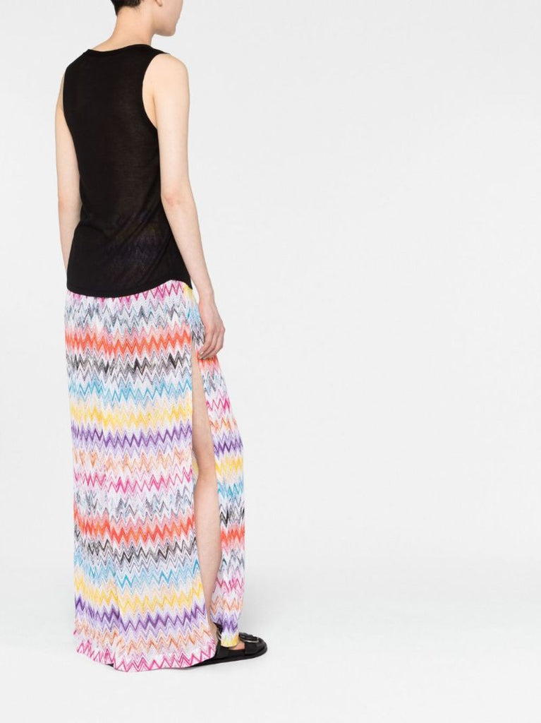 White Zig-zag Pattern Wide-leg Trousers