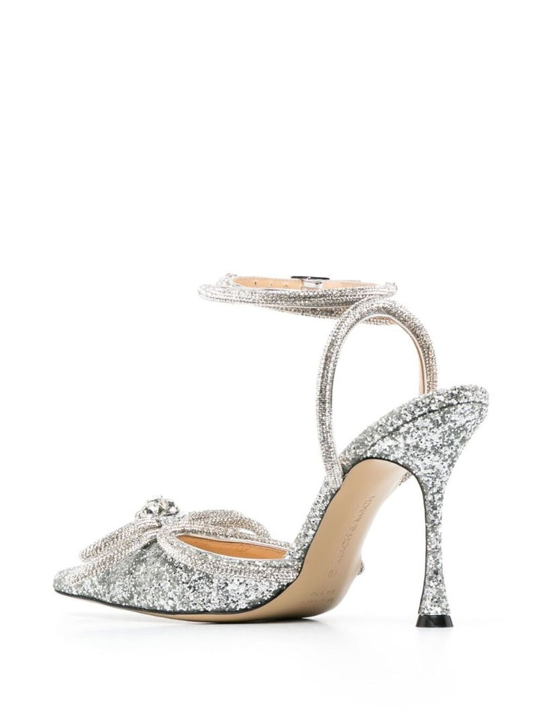 Silver 100 Bow-detailed Glitter Pumps