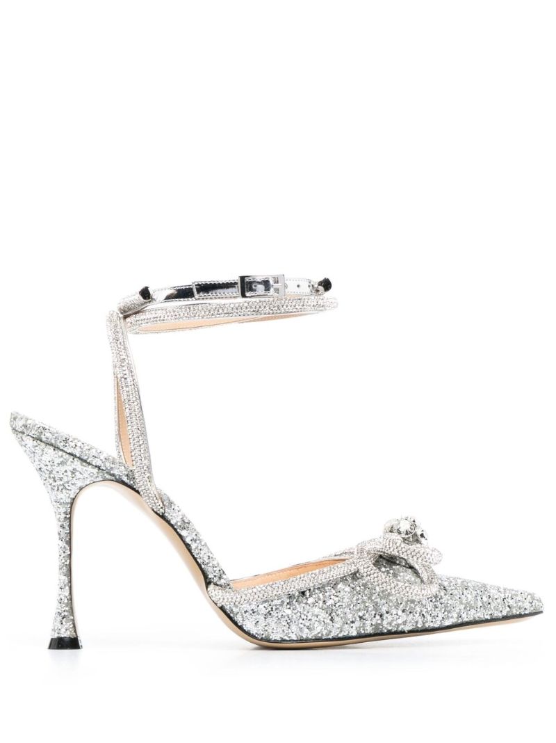Silver 100 Bow-detailed Glitter Pumps