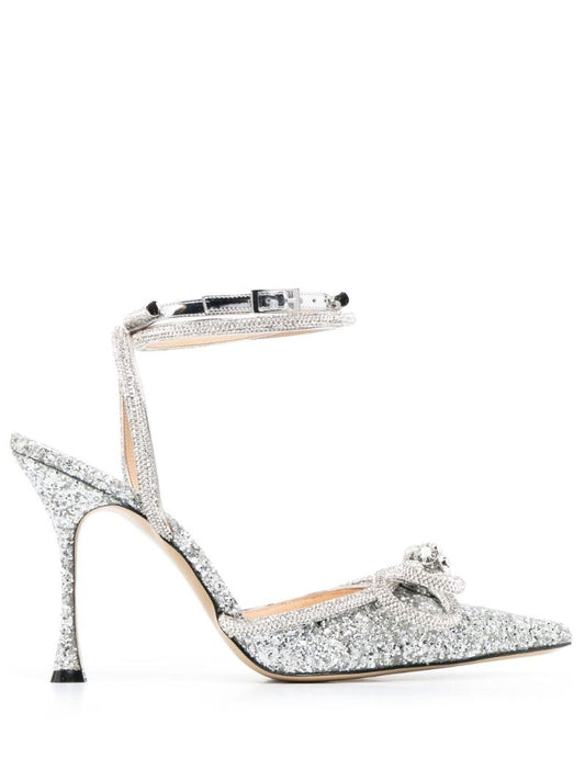Silver 100 Bow-detailed Glitter Pumps
