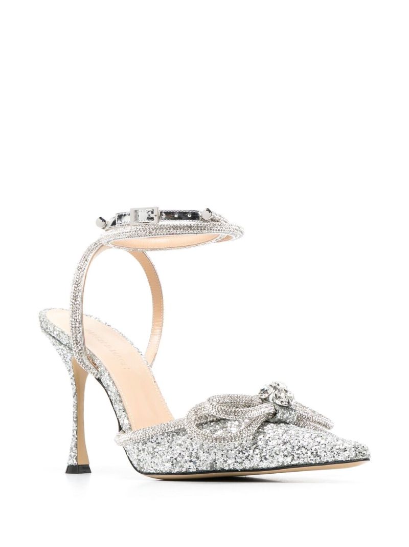 Silver 100 Bow-detailed Glitter Pumps