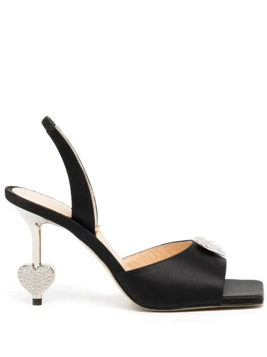 Black Crystal Heart 105 Satin Sandals