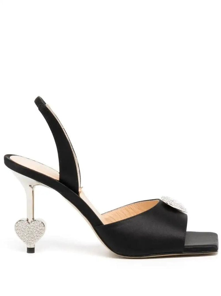 Black Crystal Heart 105 Satin Sandals