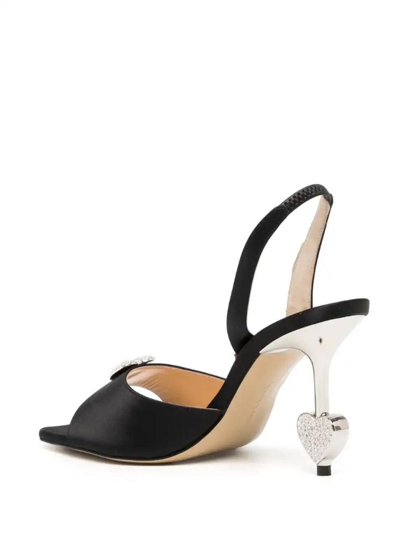 Black Crystal Heart 105 Satin Sandals
