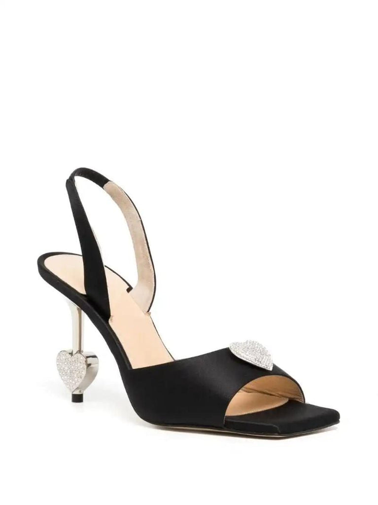 Black Crystal Heart 105 Satin Sandals