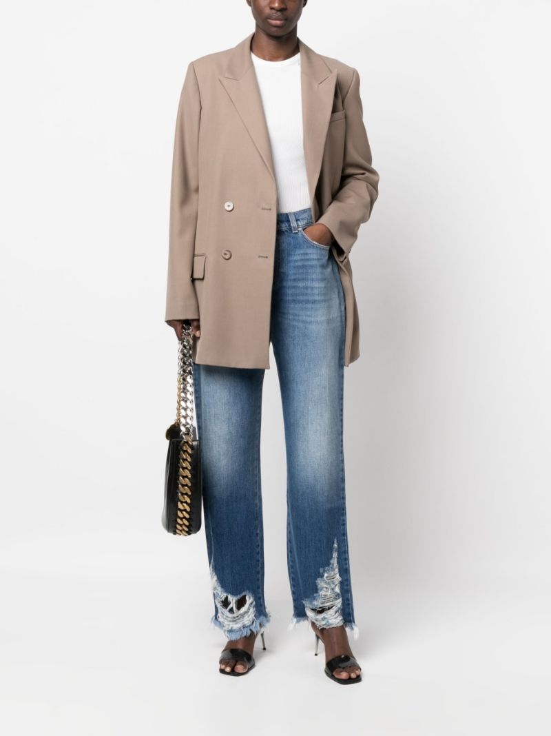 Blue Ripped Straight-leg Jeans