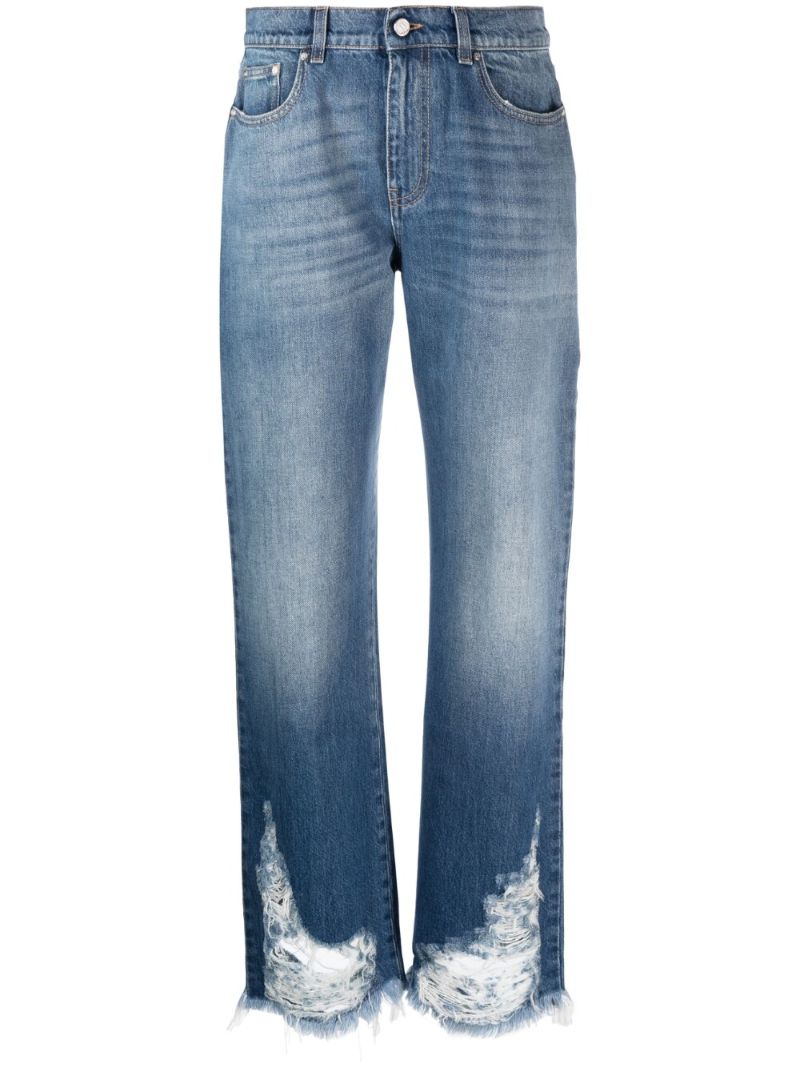 Blue Ripped Straight-leg Jeans