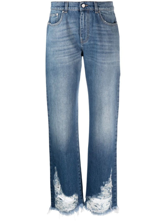 Blue Ripped Straight-leg Jeans