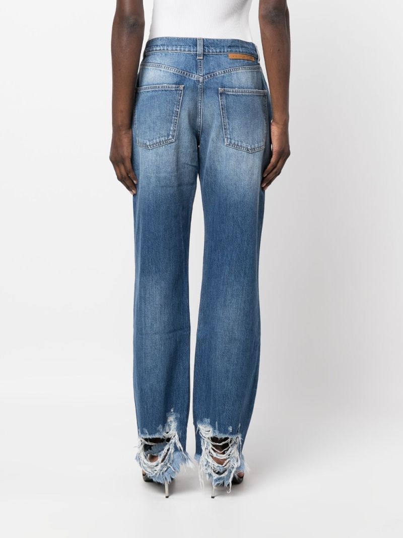 Blue Ripped Straight-leg Jeans