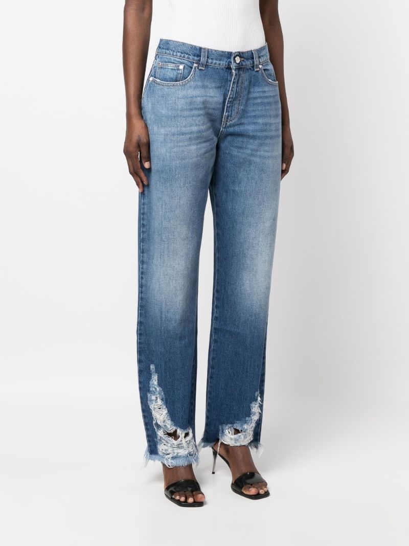 Blue Ripped Straight-leg Jeans