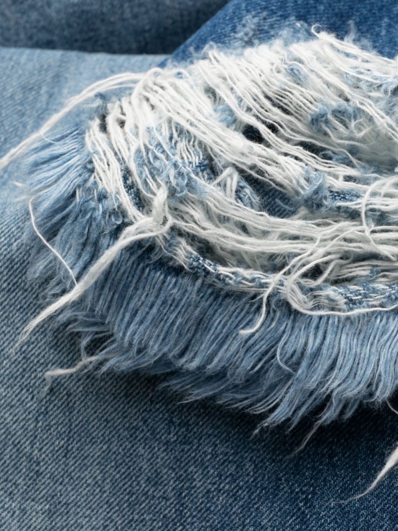 Blue Ripped Straight-leg Jeans