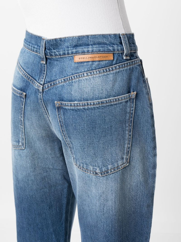 Blue Ripped Straight-leg Jeans