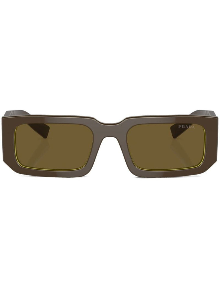 Brown Logo Print Rectangle Frame Sunglasses