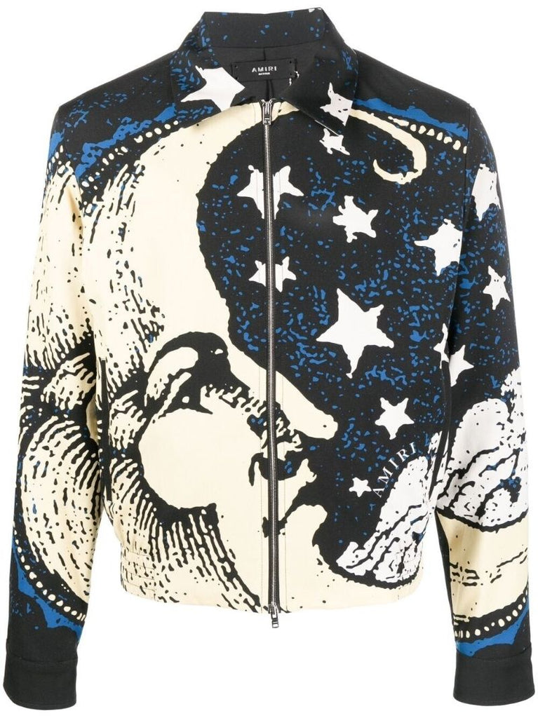 Black Moonscape Printed Shirt Jacket