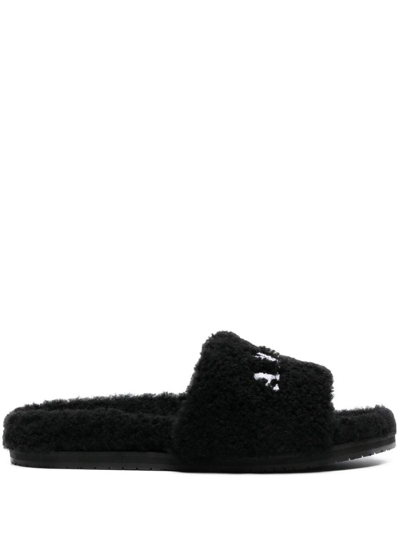 Black Embroidered Logo Slides