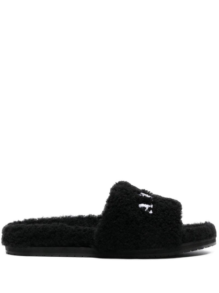 Black Embroidered Logo Slides