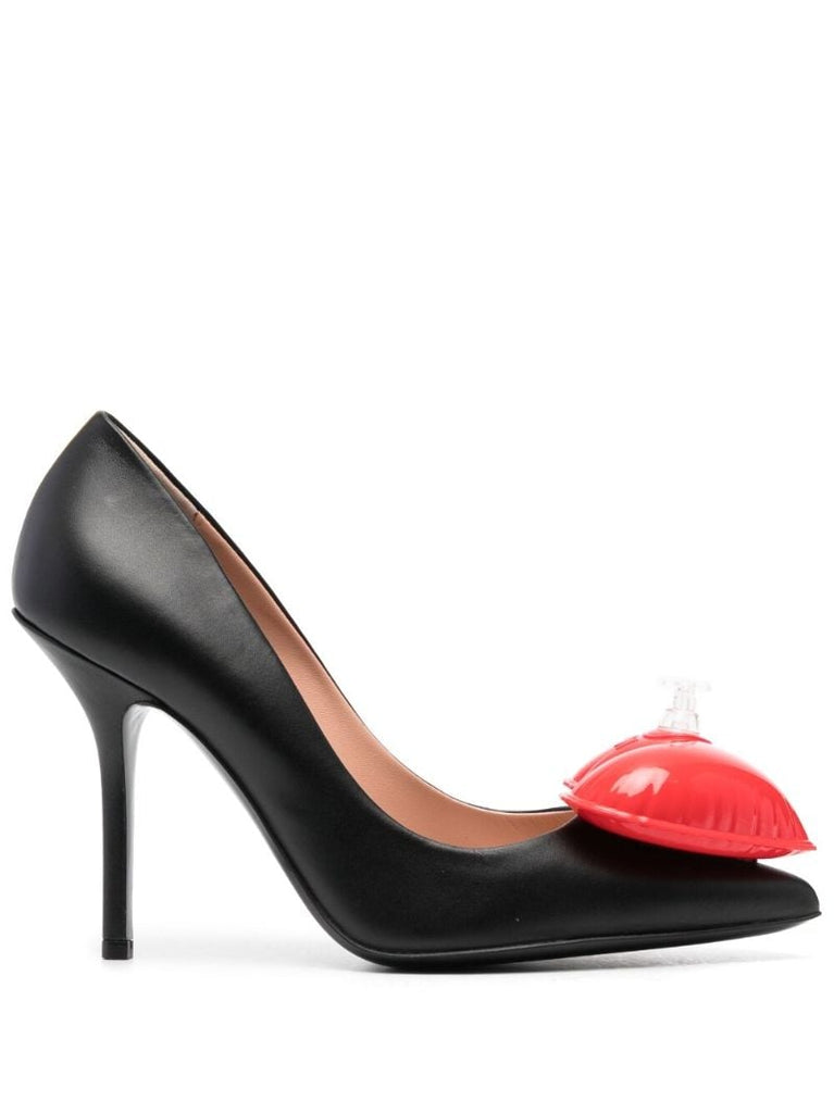 Black 100 Heart-embellished Leather Pumps