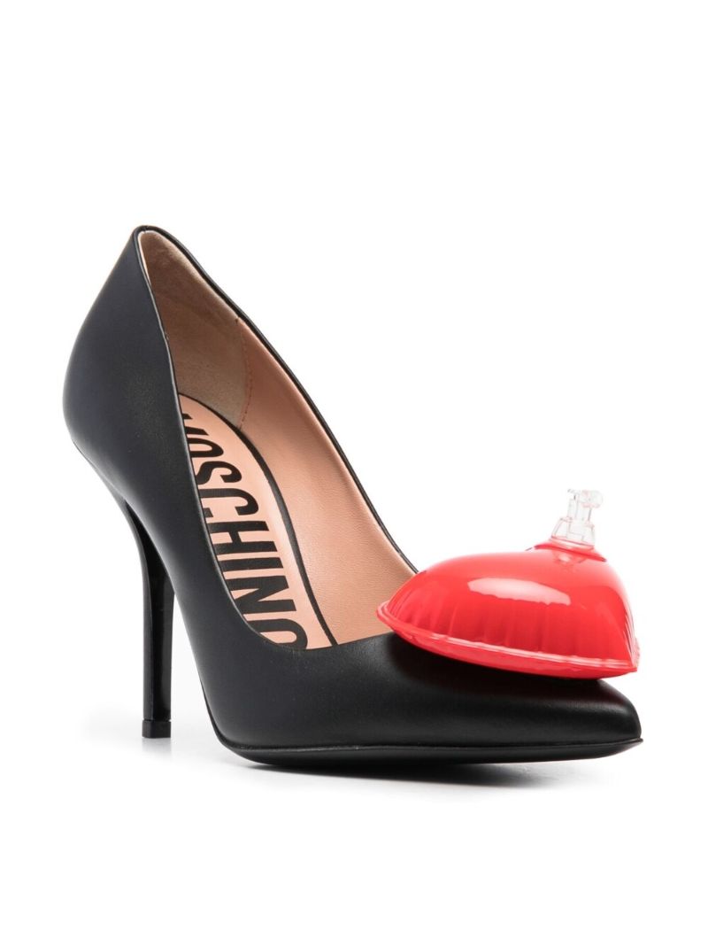 Black 100 Heart-embellished Leather Pumps