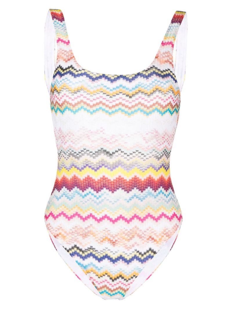 White Zigzag Pattern Swimsuit