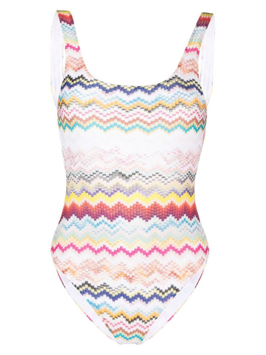 White Zigzag Pattern Swimsuit