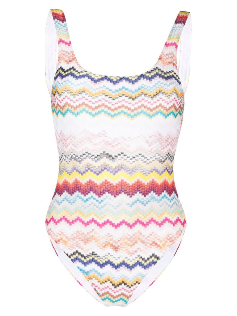 White Zigzag Pattern Swimsuit