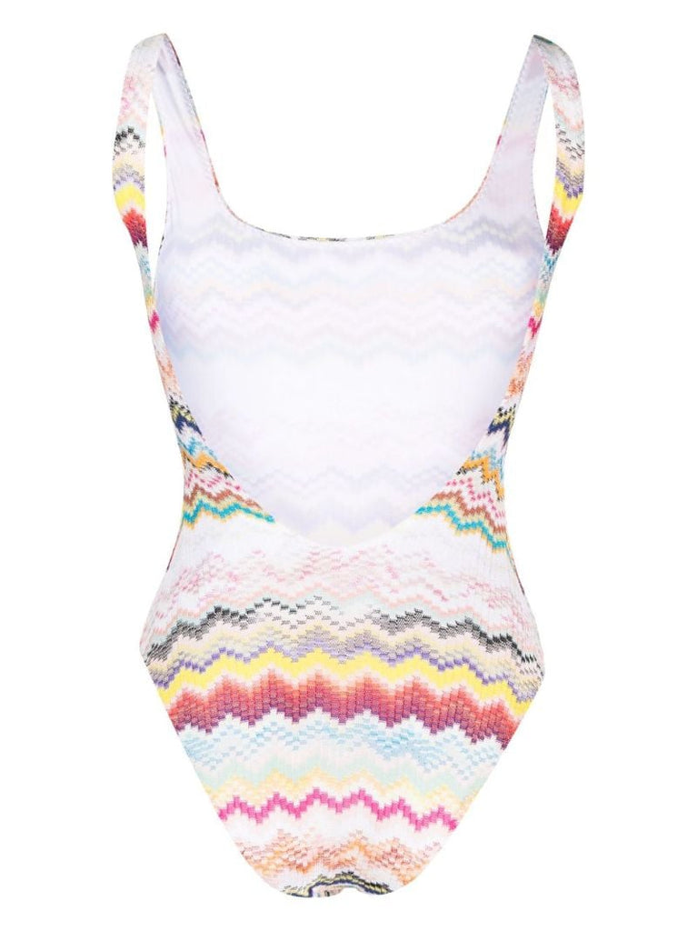White Zigzag Pattern Swimsuit