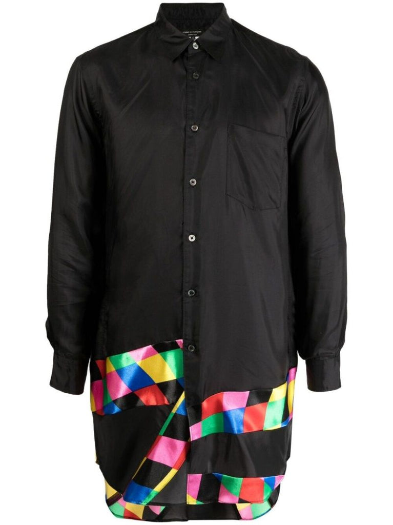 Black Checkerboard Print Longline Shirt